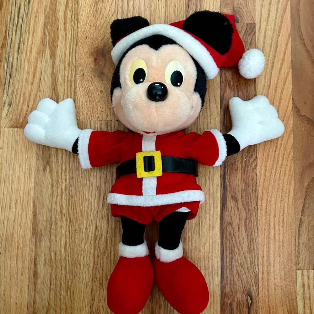 Vintage Disney x Playskool Mickey Mouse Santa Plush Toy 1988